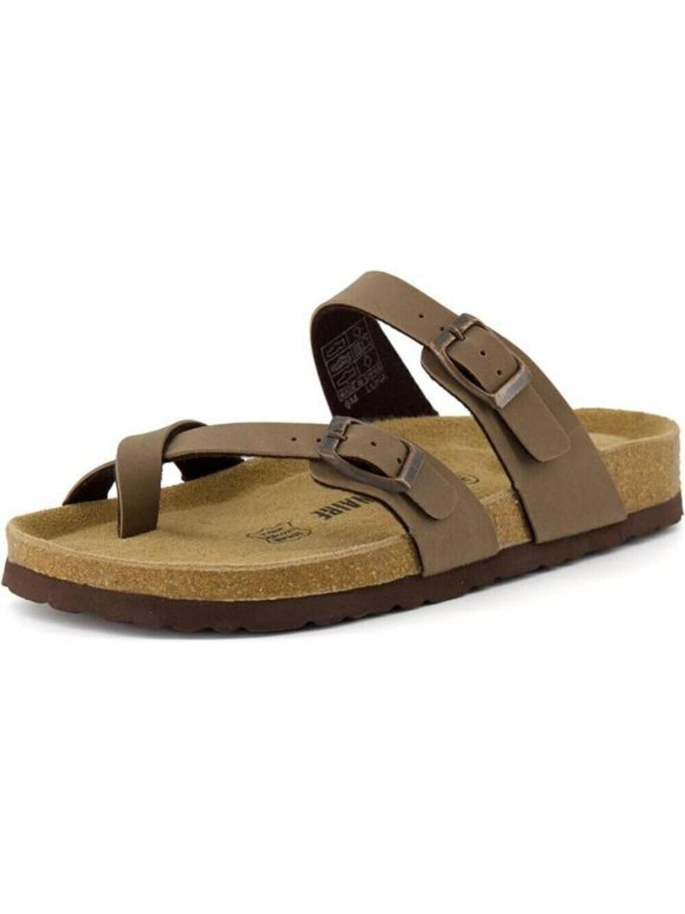 Womens cork footbed sandals slip on buckle faux leather platform summer shoes